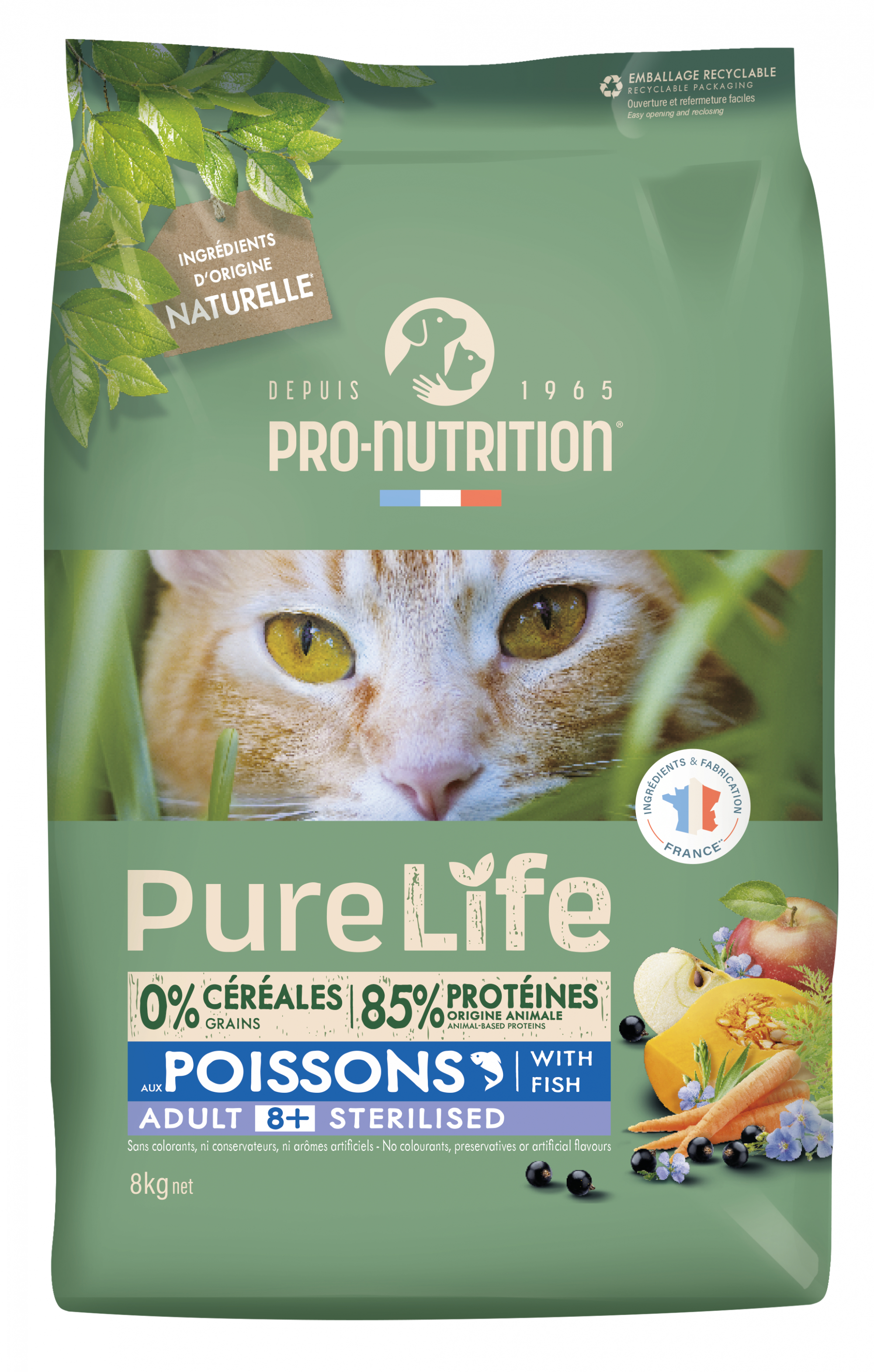 PRO-NUTRITION Pure Life Sterilized 8+ - Ração seca sem cereais para gato sénior esterilizado