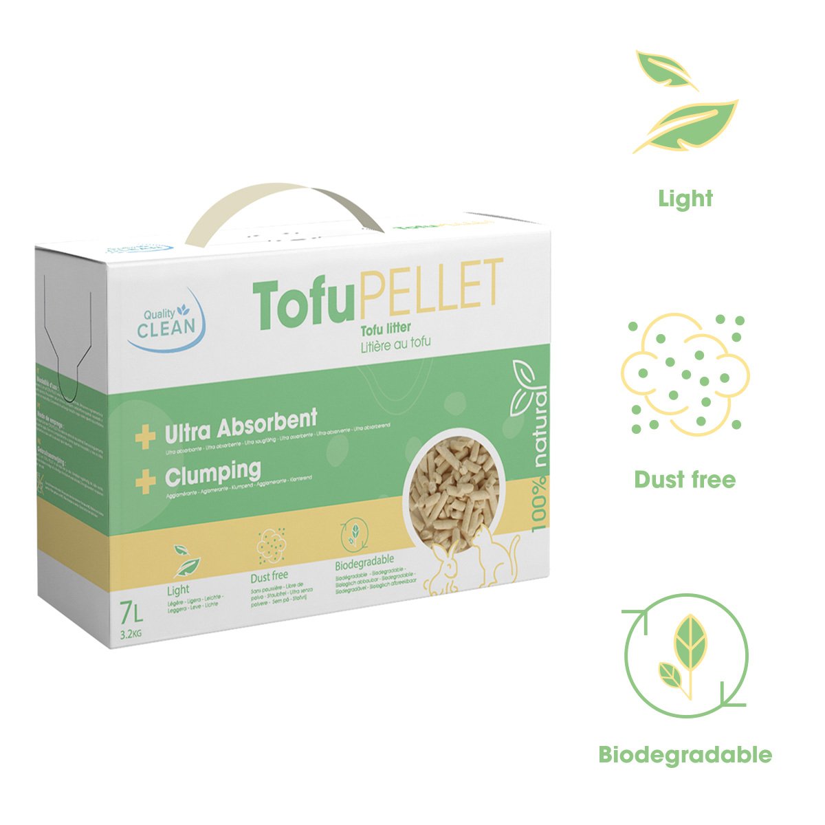 Litière végétale agglomérante TofuPellets Quality Clean - 7L