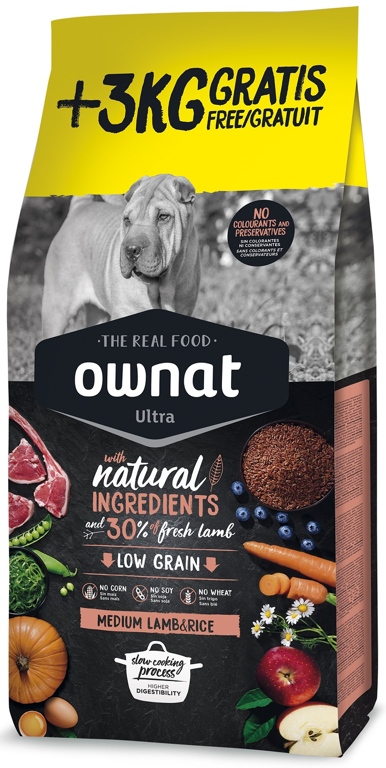 Ração seca para cão sensível OWNAT ULTRA Lamb & Rice