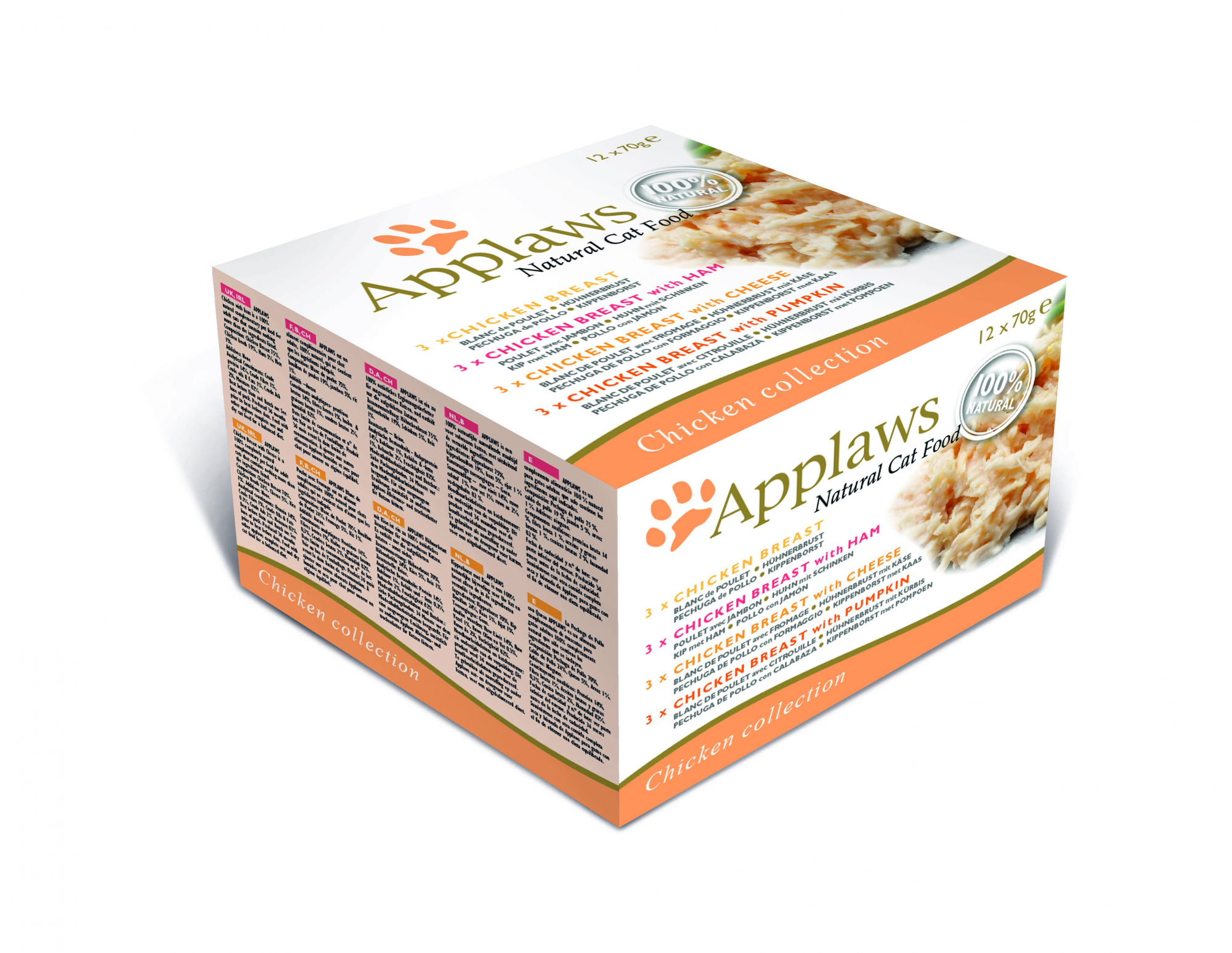 APPLAWS Pack de 12 Boîtes 70g en bouillon pour chat adulte 70g - 3 saveurs
