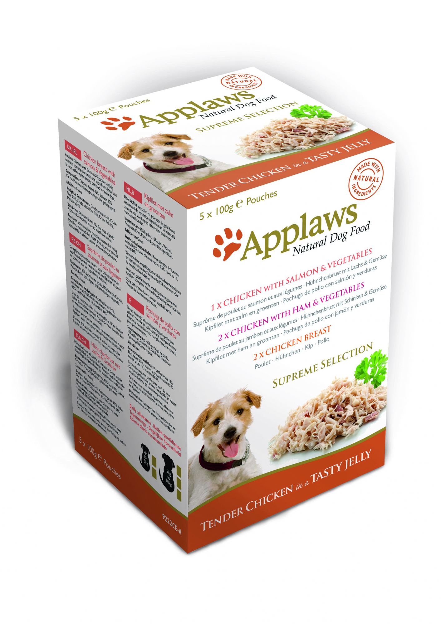 APPLAWS MULTIPACK Supreme Selection 100% Naturpastete in Gelatine für erwachsene Hunde - 5Frischhaltebeutel 100 g