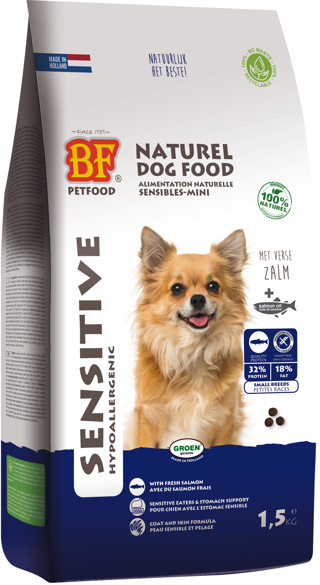  BF PETFOOD - BIOFOOD MINI Sensitive 32/18 Sin Cereales para Perro Adulto de Tamaño Pequeño Sensible