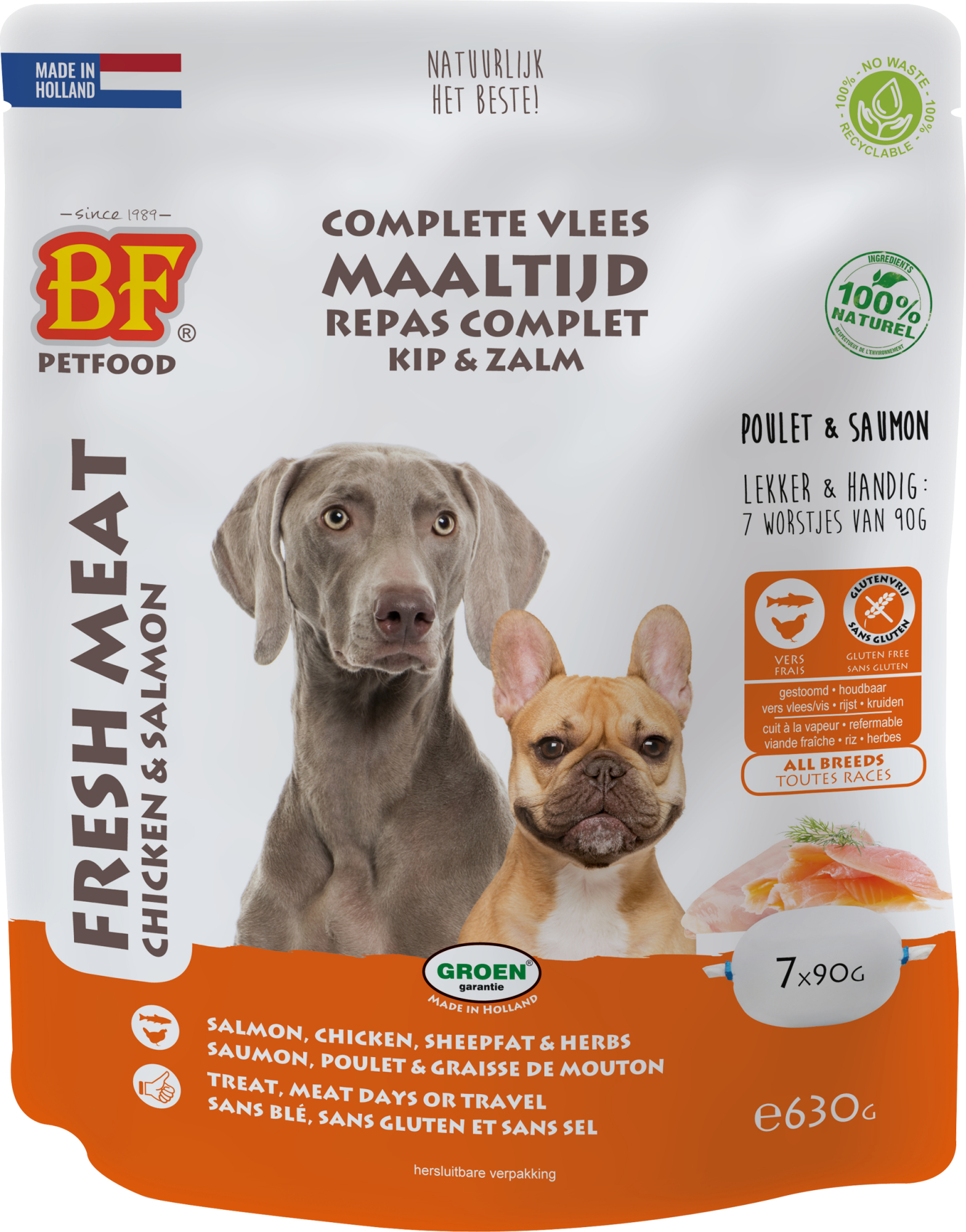 BF PETFOOD - BIOFOOD Comida húmeda para perros y cachorros 7x90gr - 3 Sabores