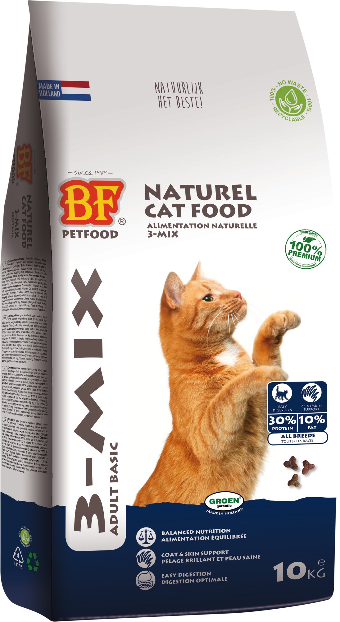 BF PETFOOD - BIOFOOD Croquettes 3-MIX 100% Naturais para Gato Adulto