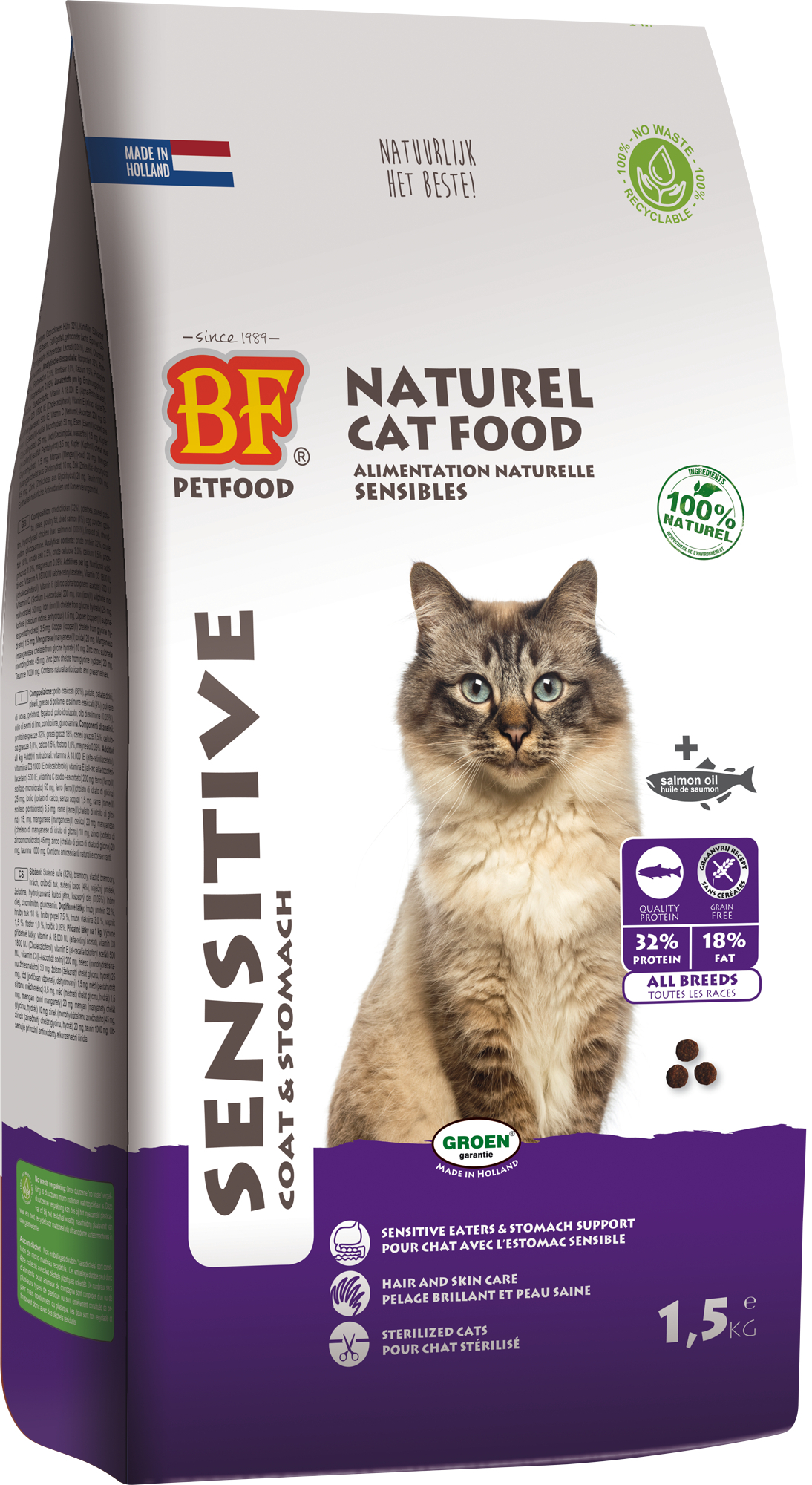 BIOFOOD Sensitive Trockenfutter ohne Getreide für sensible erwachsene Katzen