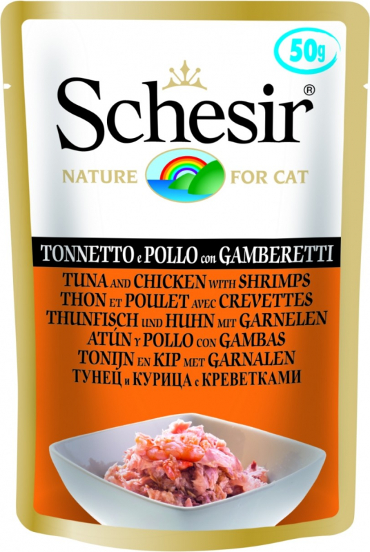 SCHESIR Bolsitas de comida húmeda para gatos adultos 50g - 8 recetas