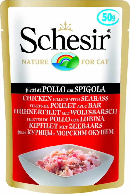 SCHESIR Bolsitas de comida húmeda para gatos adultos 50g - 8 recetas