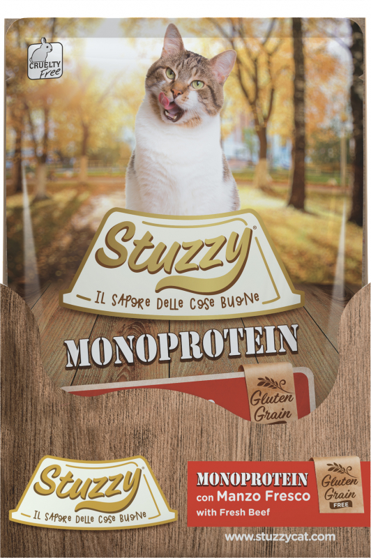 Comida húmeda para gatos STUZZY Monoprotein - 3 recetas en bolsitas de 85g con carne