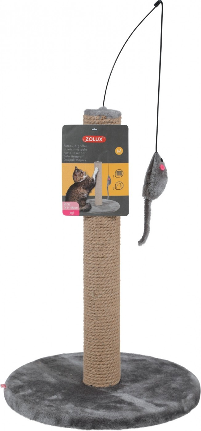 Poste arranhador cinzento com rato pendurado - vários tamanhos