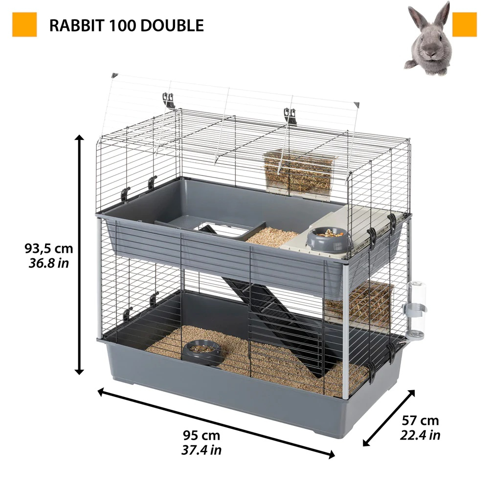 Jaula doble para conejos y cobayas - 99 cm - Ferplast Rabbit 100