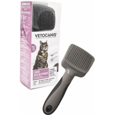 Vetocanis Cepillo de Silicona Limpiador y Quita Pelos para Gatos con Mango Ergonómico para El Masaje de Mascotas