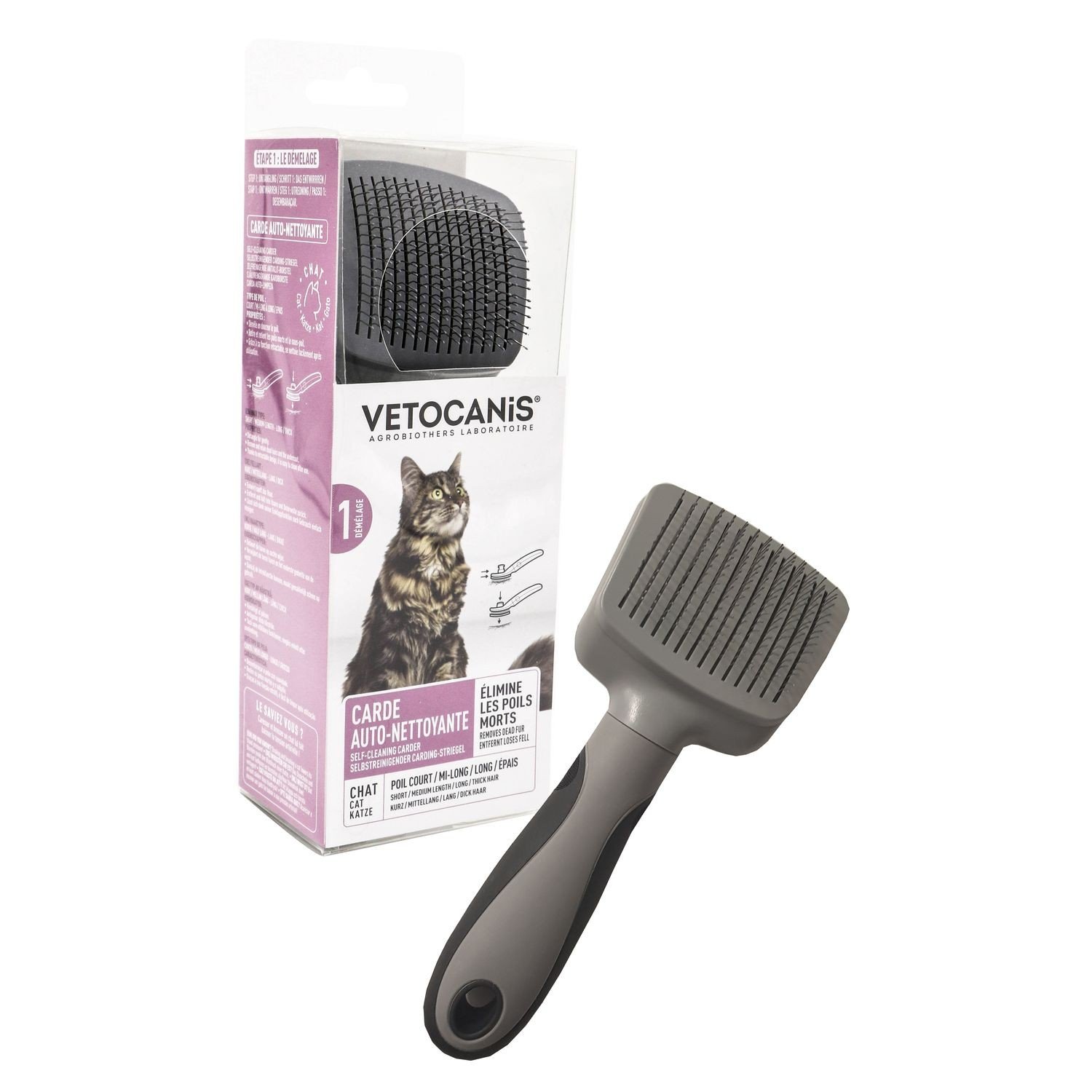 Vetocanis Wollkämmer für Katzen, ausziehbar und selbstreinigend