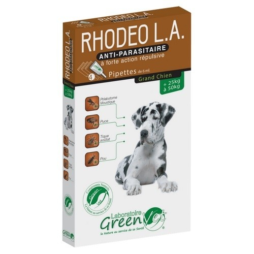 Greenvet Rhodeo L.A. Pipettes répulsives actifs naturels pour chien
