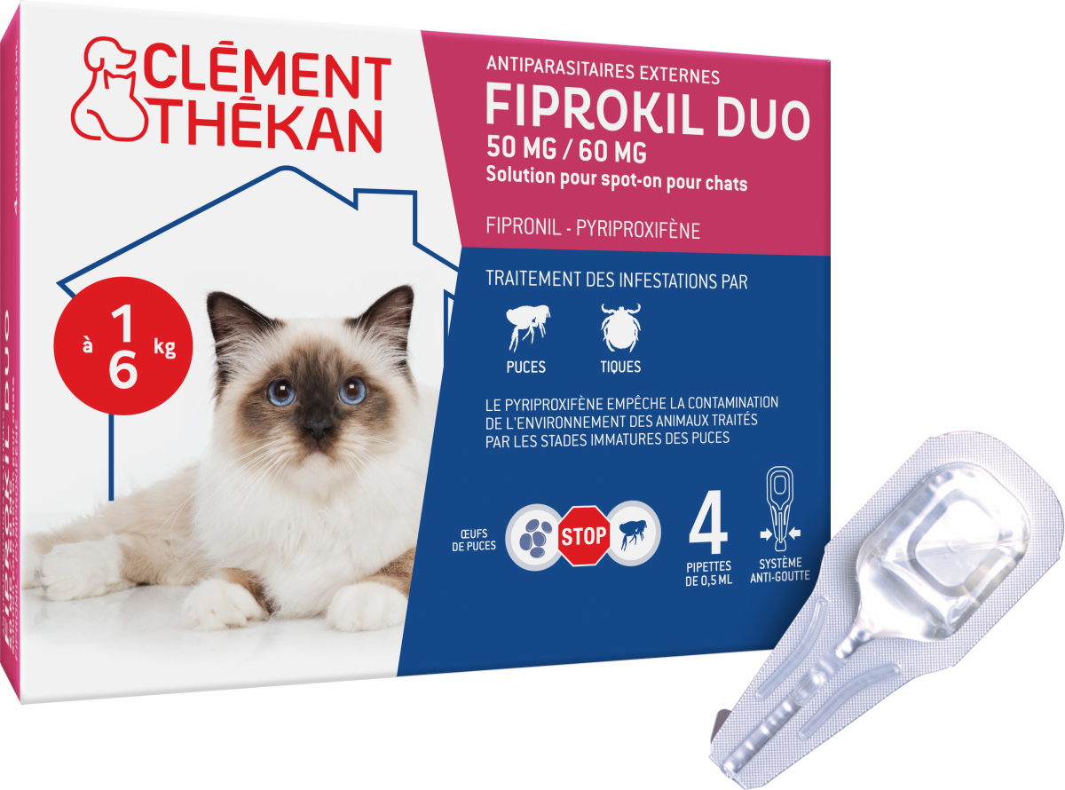 Clement Thekan Anti-Puces Anti-Tiques Chats 1-6kg 4 Pipettes
