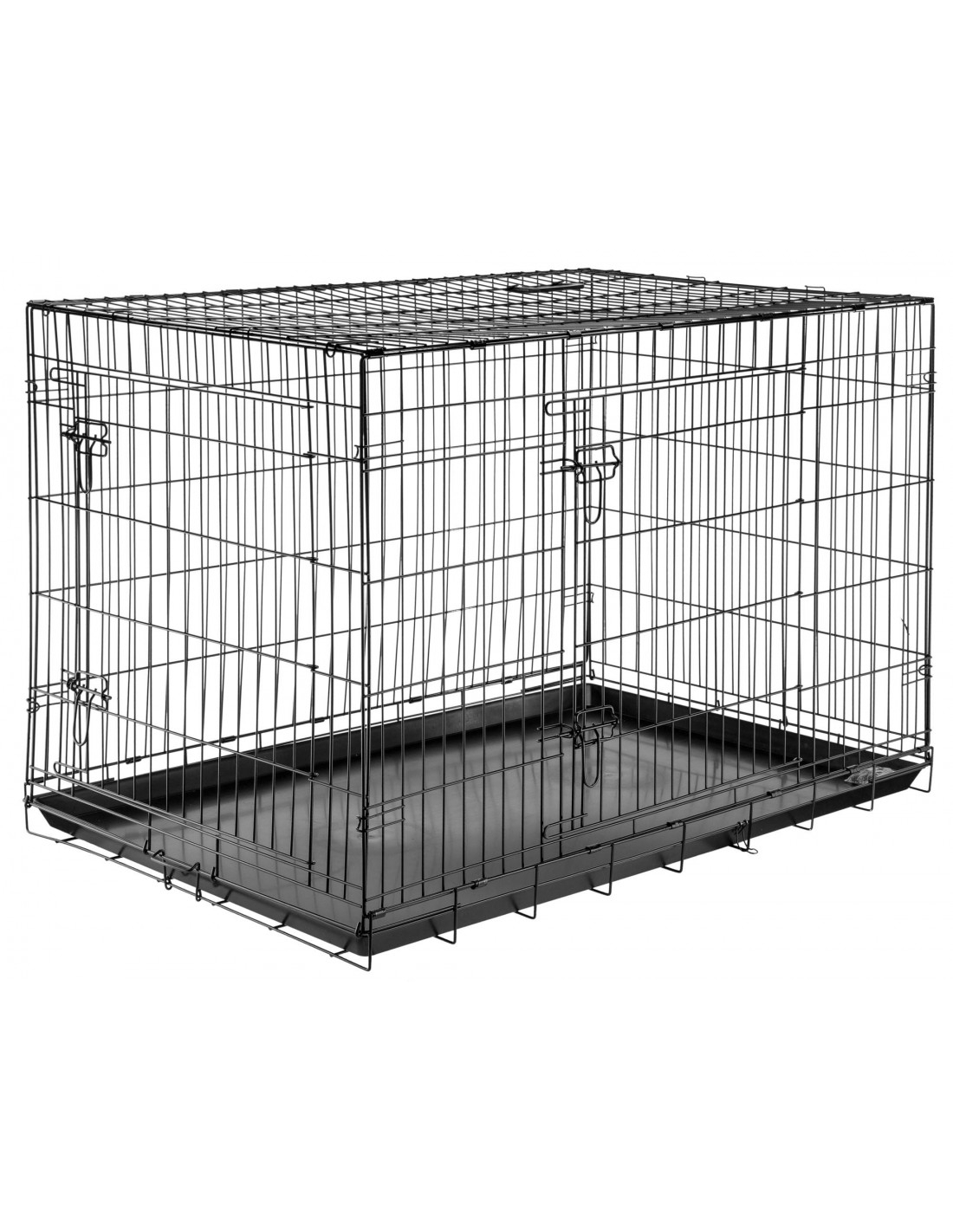 Cage de transport pliante pour chien en métal noir - 2 portes - Adapté à tous les chiens