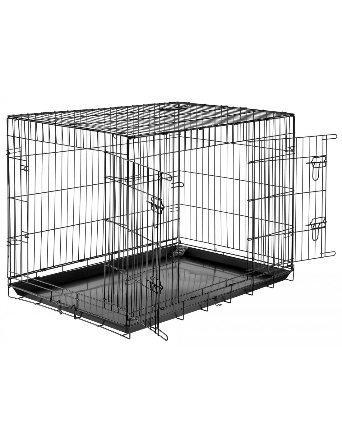 Jaula de transporte plegable para perro de metal negro- 2 puertas - Adaptada a todos los perros