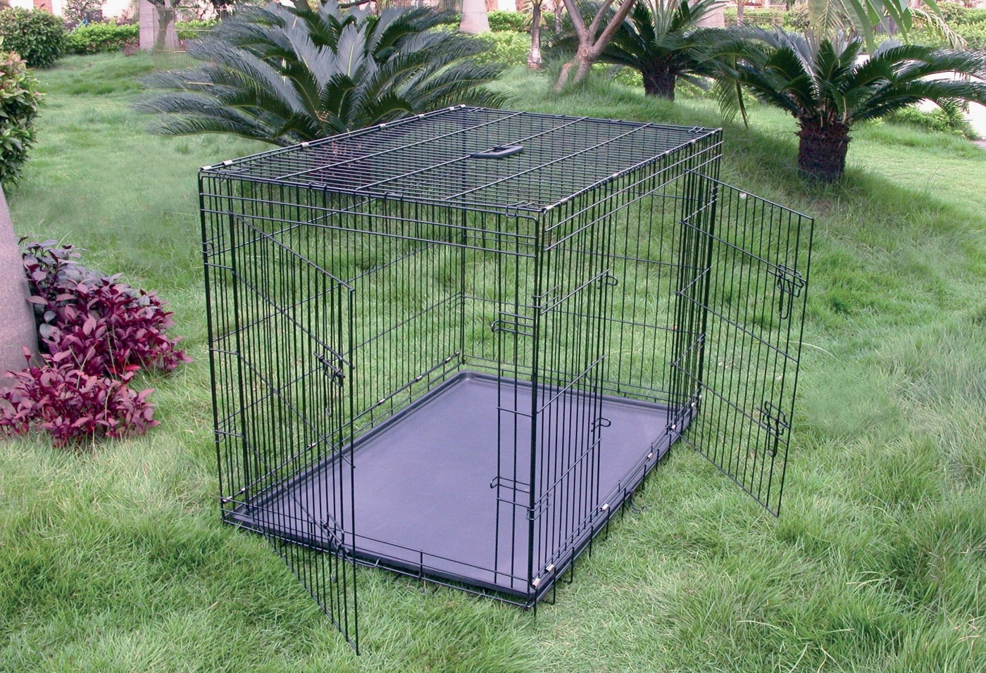 Jaula de transporte plegable para perro de metal negro- 2 puertas - Adaptada a todos los perros