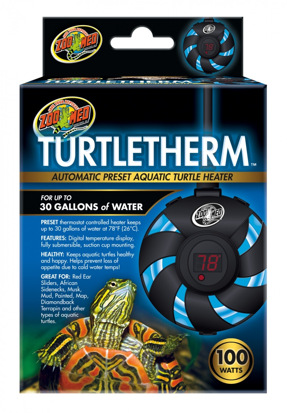 Aquecedor de água a imersão para tartarugas aquáticas Zoomed Turtle Therm