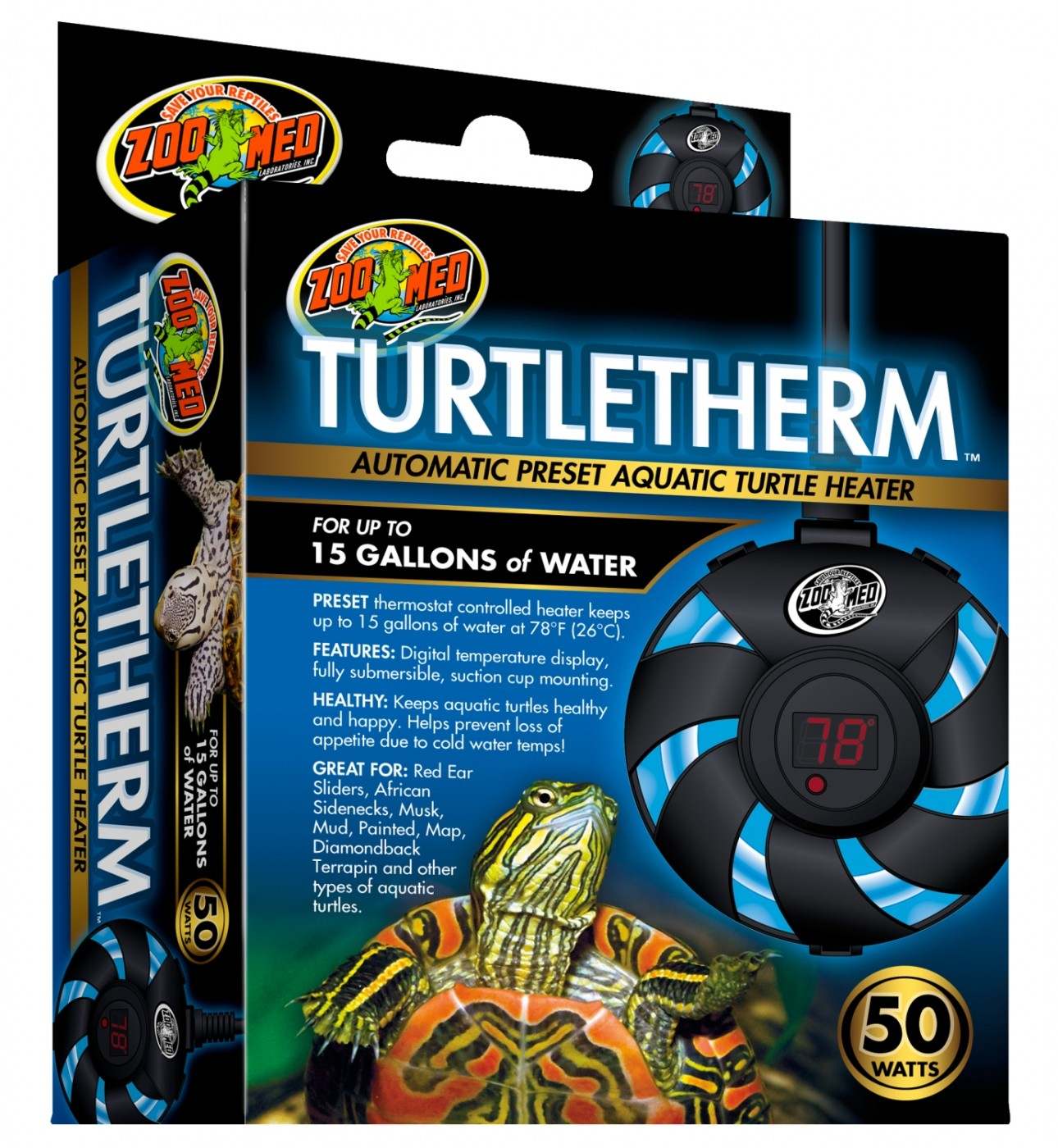 Aquecedor de água a imersão para tartarugas aquáticas Zoomed Turtle Therm