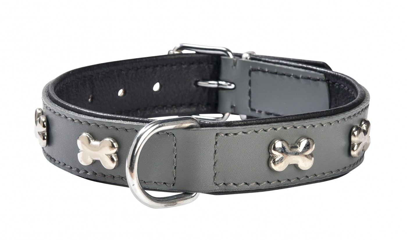 Extra Weiches Lederhalsband für Hunde BOBBY Grau