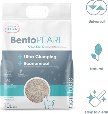 Arena mineral para gatos ultra aglomerante BentoPearl Classic