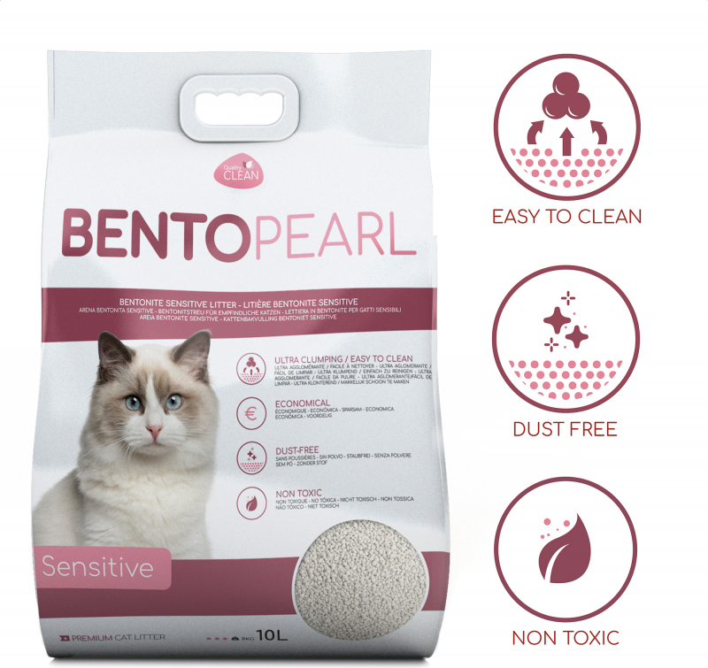 Litière minérale ultra agglomérante pour chat sensible ou chaton BentoPearl Sensitive