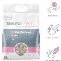 Areia mineral ultra-aglomerante para gatos ou gatinhos sensíveis BentoPearl Sensitive da Quality Clean