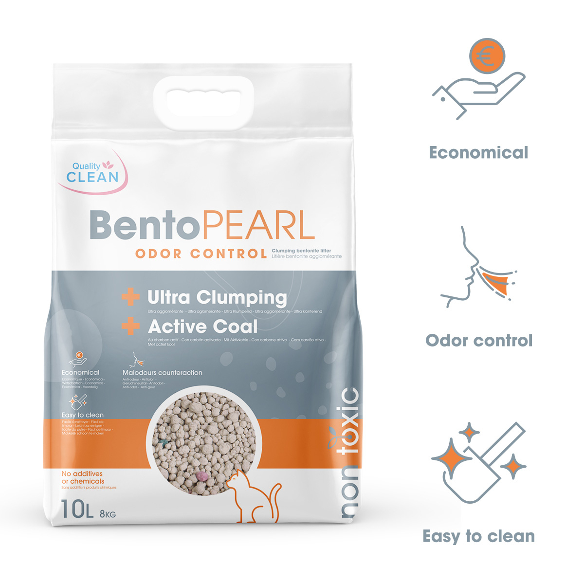 Lettiera per gatto Bento Pearl Odor Control Quality Clean ultra agglomerante 8 kg