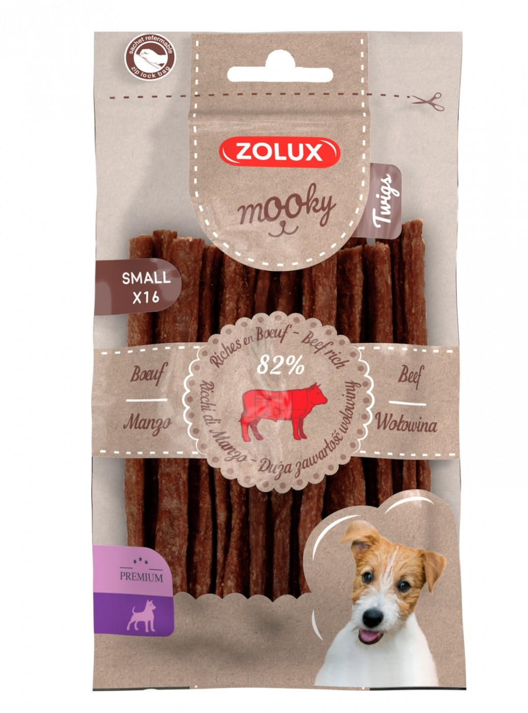 Golosinas para perro Mooky premium bastoncillos de buey S x16