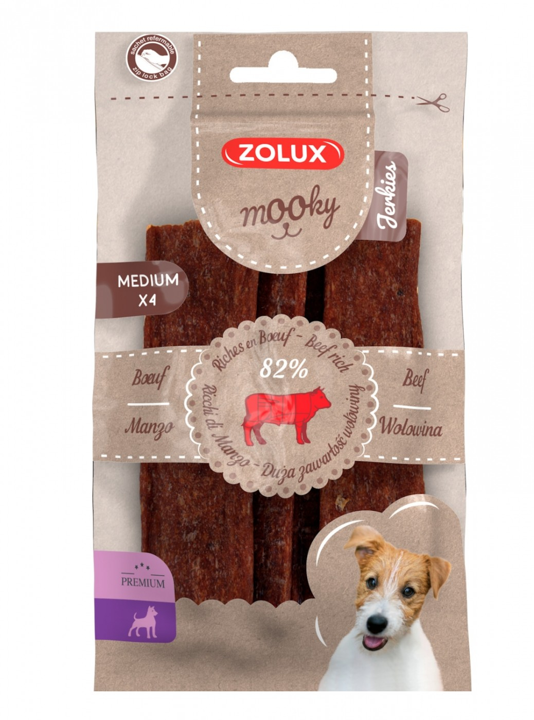 Guloseimas para cão Mooky Premium tiras de carne bovina M x 4