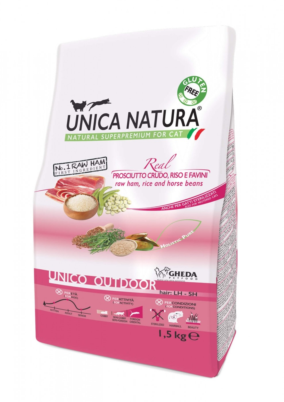 GHEDA Unica Natura Outdoor Rohschinken & Reis für Katzen