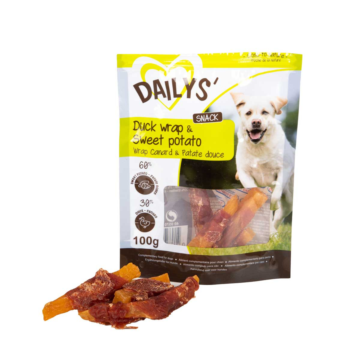 Snacks naturales para perros wrap de pato y boniato DAILYS