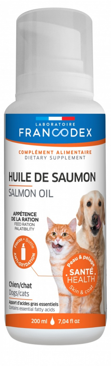 Alegre Entrelazamiento Extremo Francodex Spray Huile de saumon pour chiens et chats - 200ml