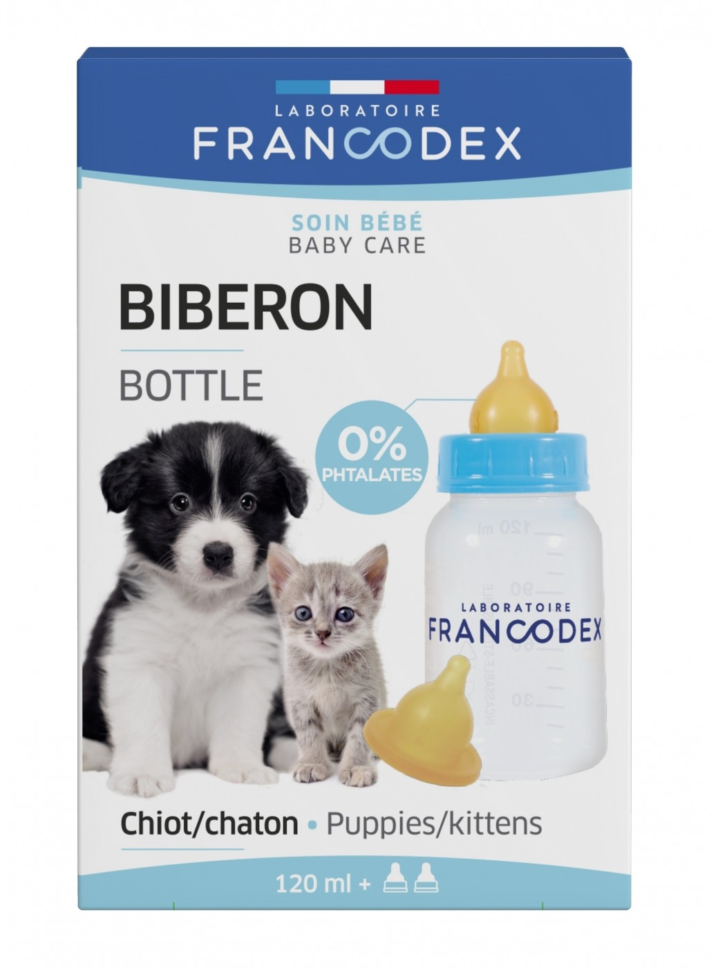 Francodex Fles + 2 spenen voor puppy's en kittens - 120 ml