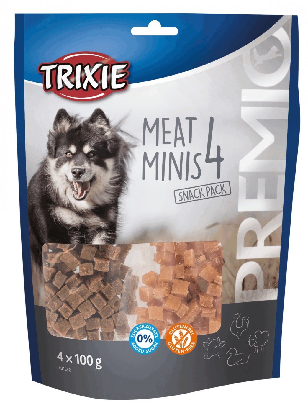 PREMIO 4 Meat Minis pack di mini premi per cane al pollo, anatra, manzo e agnello