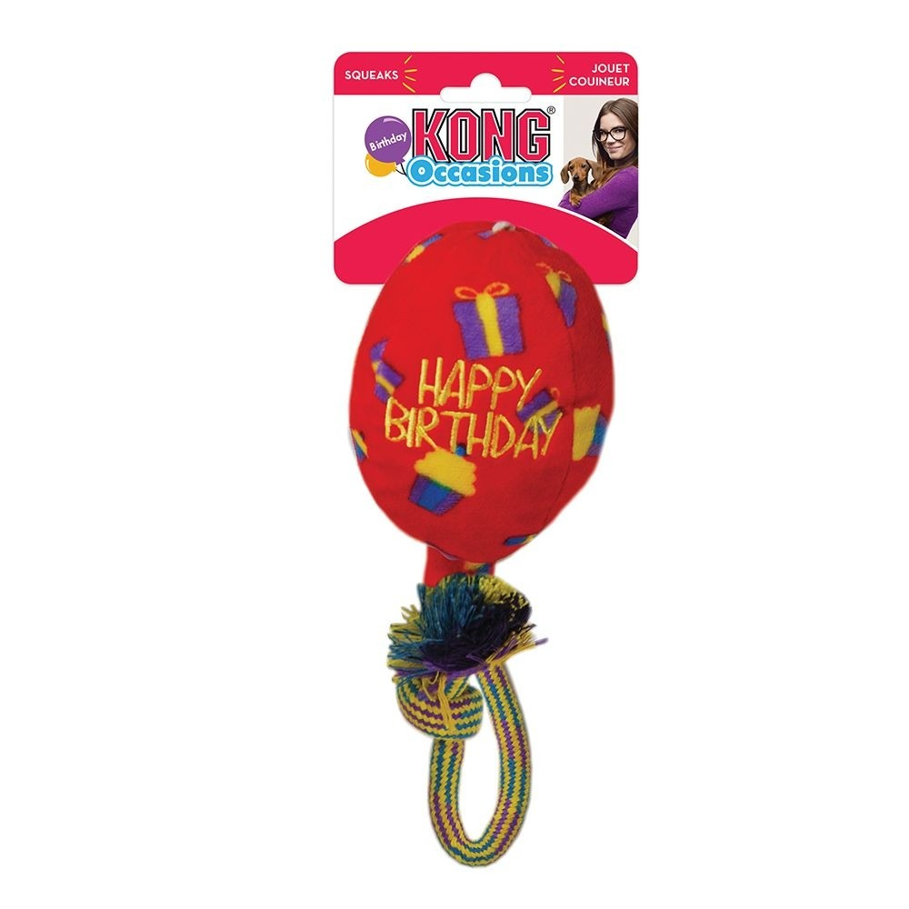 KONG Jouet à rapporter pour chien Happy Birthday Balloon Red balloon