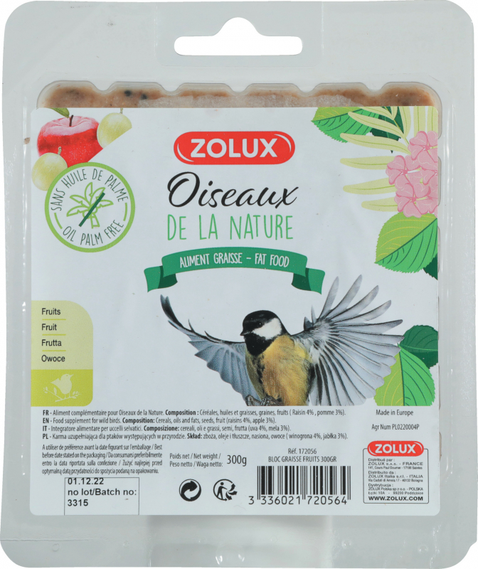 Zolux Bloc de graisse pour oiseaux de la nature 300g - 5 saveurs