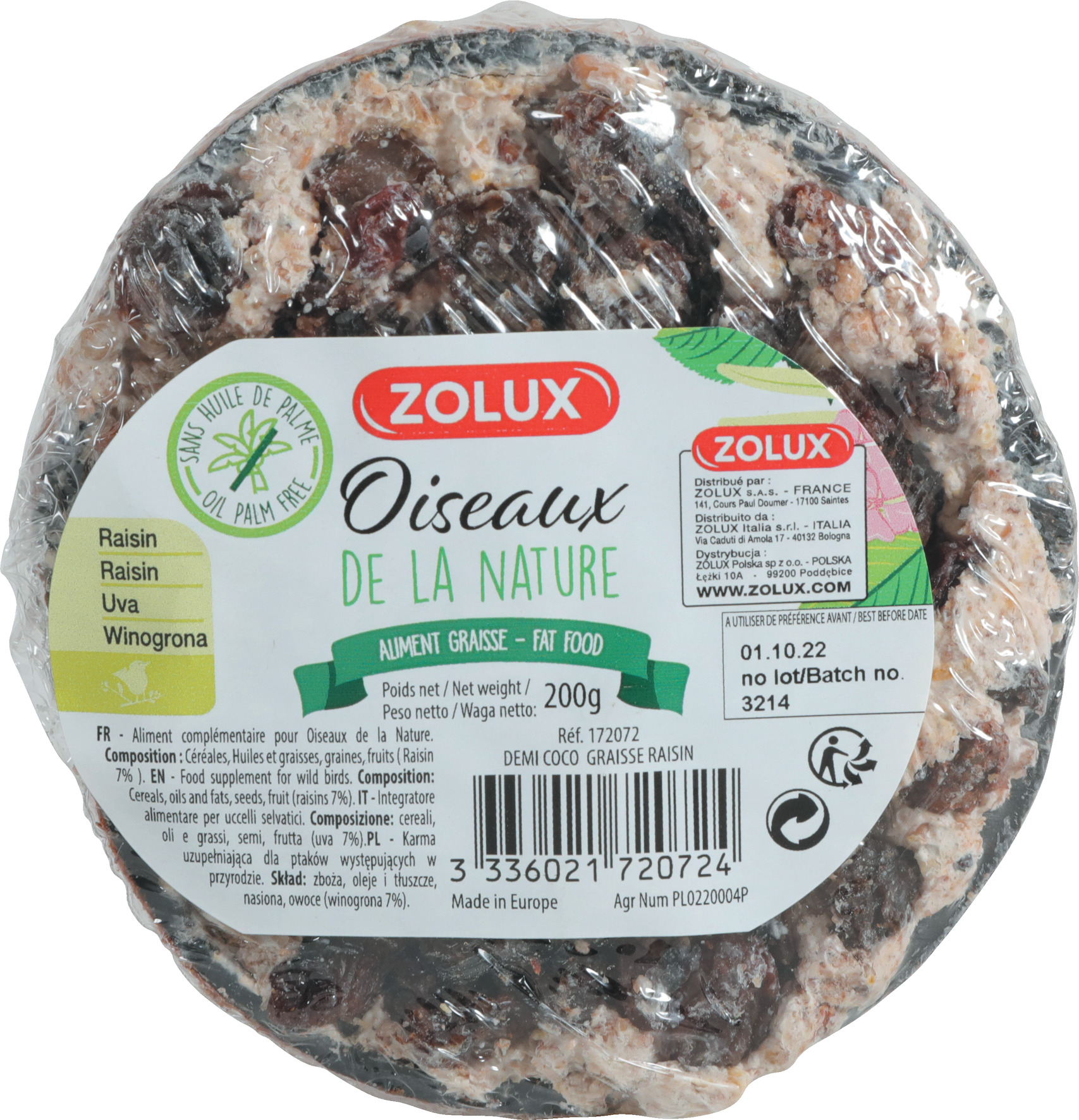 Zolux Halbe Kokosnuss mit Fett - 200g - 2 Geschmacksrichtungen