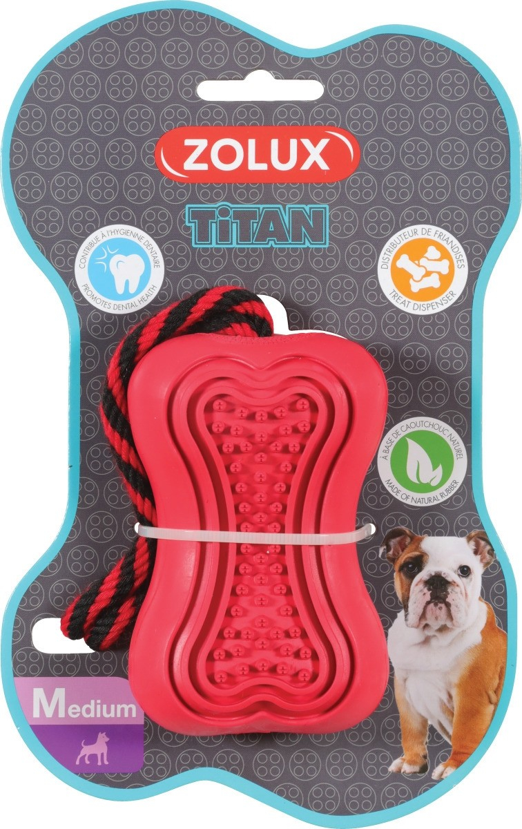 Zolux Jouet chien caoutchouc avec corde Titan rouge - plusieurs tailles