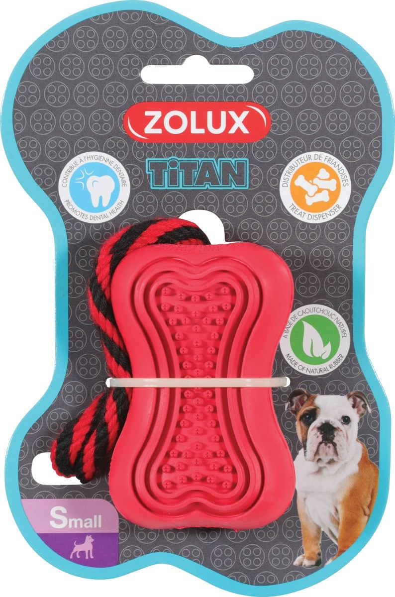 Zolux Jouet chien caoutchouc avec corde Titan rouge - plusieurs tailles