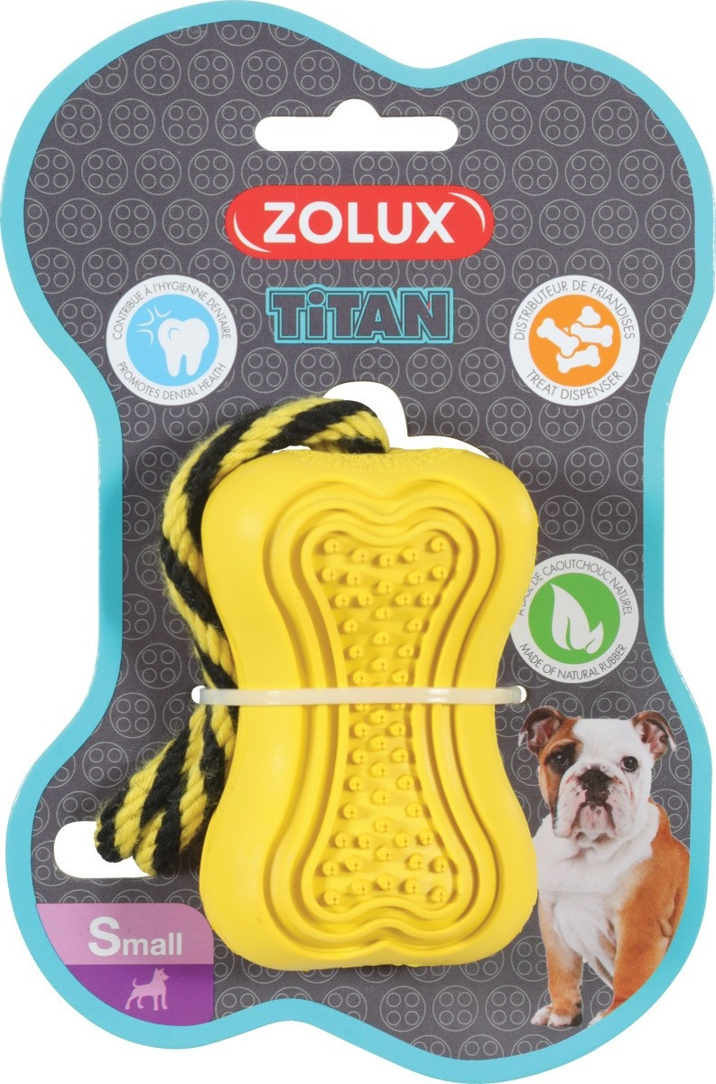 Zolux Jouet chien caoutchouc avec corde Titan jaune