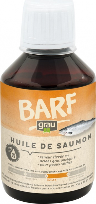 GRAU BARF Huile naturelle de saumon, soin de la peau et du pelage du chien et du chat