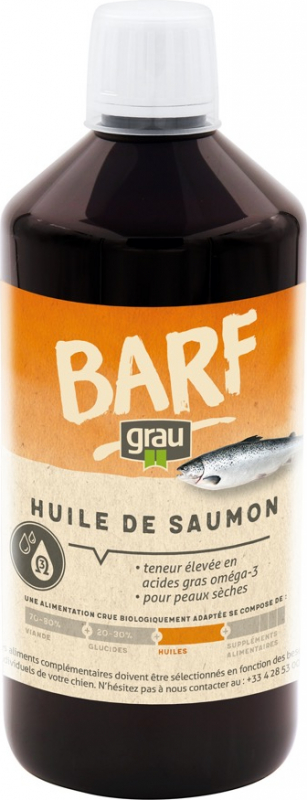 GRAU BARF Huile naturelle de saumon, soin de la peau et du pelage du chien et du chat
