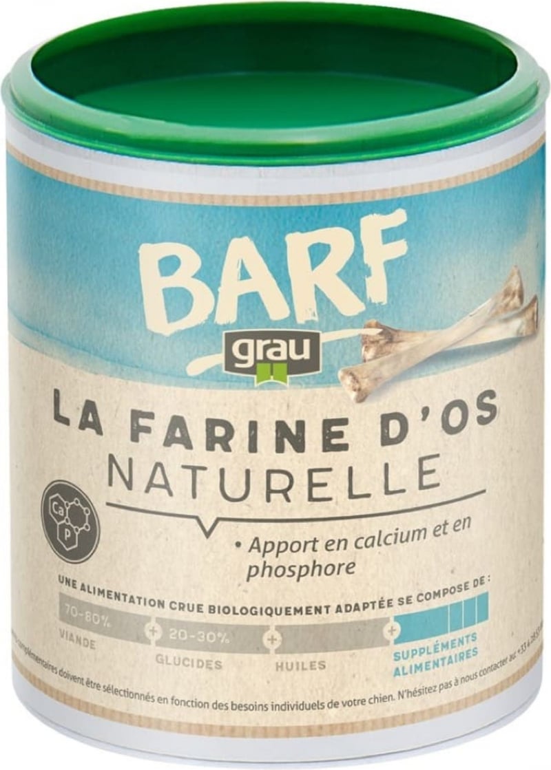 GRAU BARF Farine d'os naturelle au calcium, pour la croissance des chiots