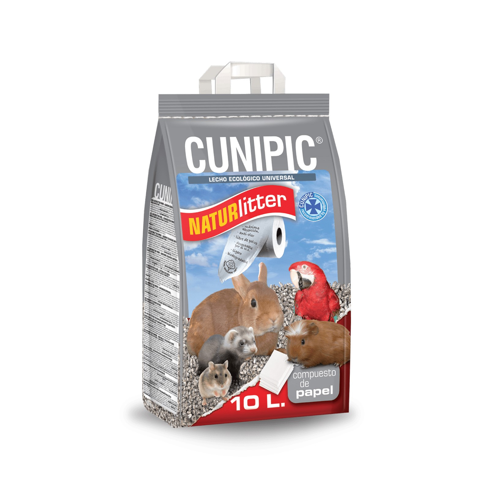 Cunipic Naturlitter Papier Substrato absorvente para pequenos animais e coelhos