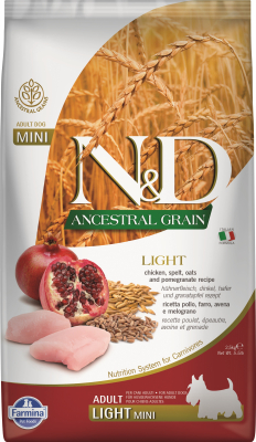 FARMINA N&D Ancestral Grain LIGHT Adult Mini, kip & granaatappel