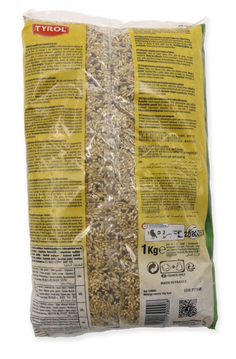 TYROL Mistura completa de sementes para Canários, rica em sementes de alpista 1 KG