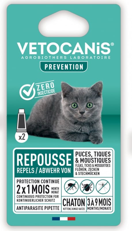 Pipettes répulsives anti-puces et anti-tiques pour chaton VETOCANIS