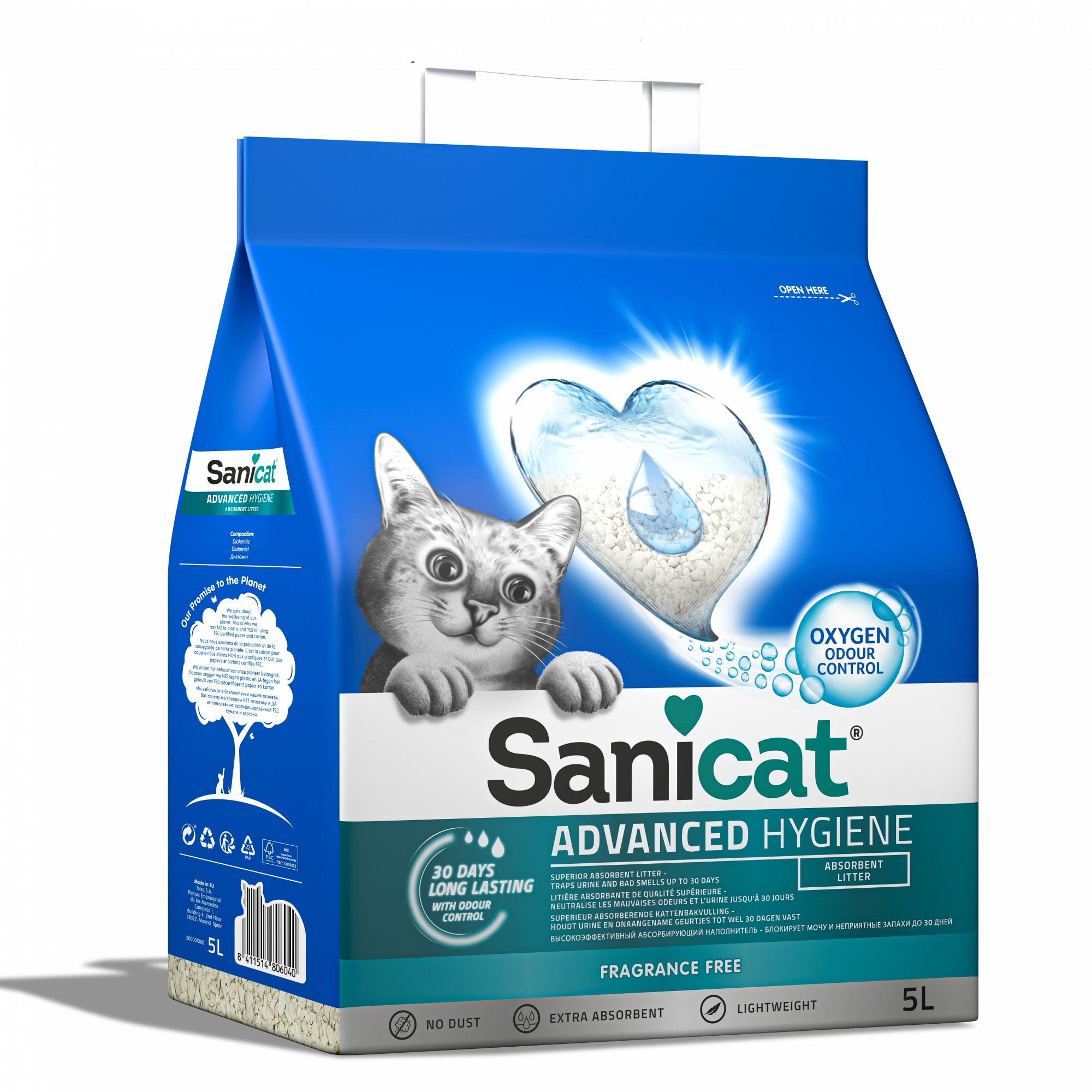 Lettiera naturale per gatti Sanicat Odour Control a base di diatomee