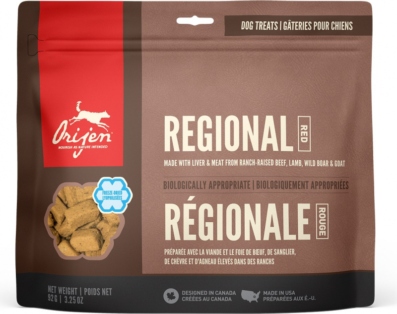 ORIJEN Regional Red,Snacks mit Rind-, Lamm-, Wildschwein- und Schweinefleisch für Hunde